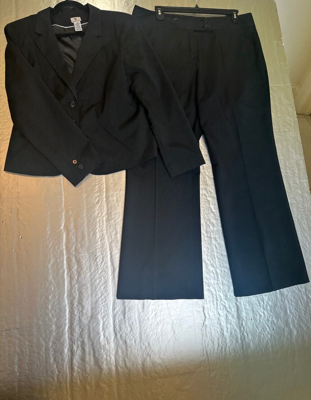 Worthington Size 18 Black Pinstripe Pant Suit Blazer & Pants